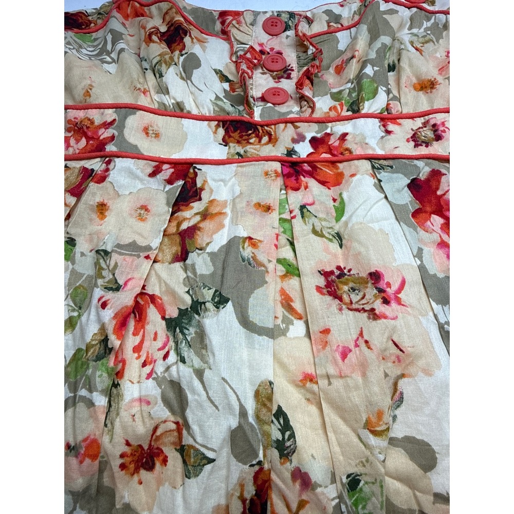 New Directions Floral Sun Dress Ivory Peach Ruffle Button Smocked Back Size 4 - Picture 7 of 14